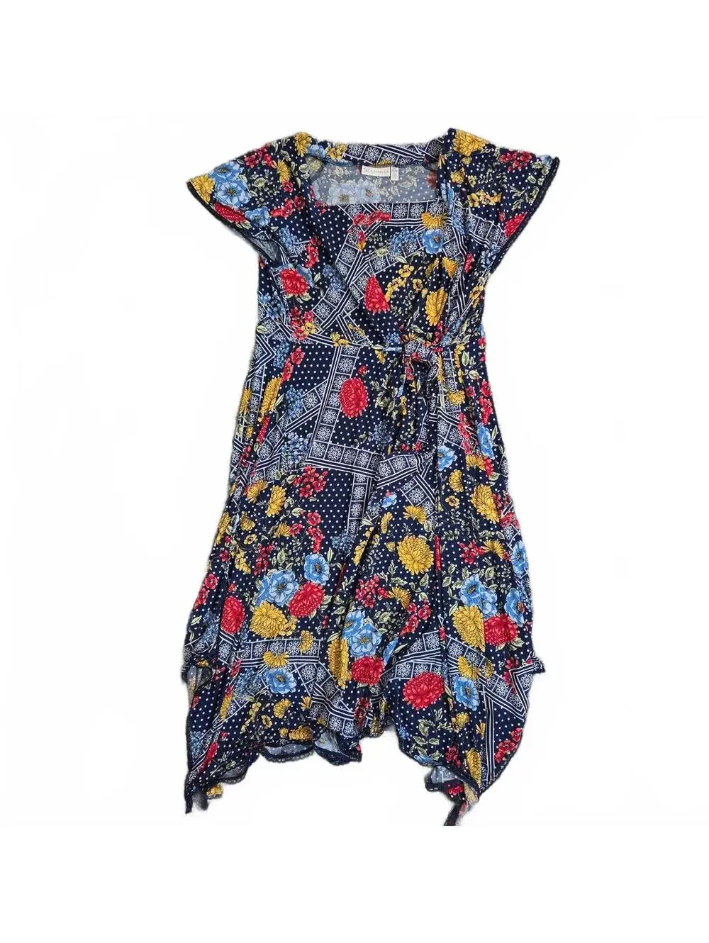 Rafaella Mediterranean Blue Floral Wrap Dress XL